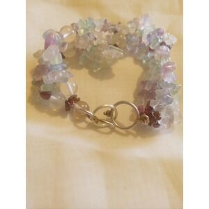 Green, Purple,  Clear Fluorite Chip Double Strand Twisted Bracelet 7 1/2"